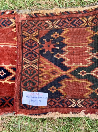 sale continues with this lovely antique Ersari beshir ikat design trapping from the late 19 c size 138 x 43 cm. Great wool and natural dyes full pile but has some old  ...