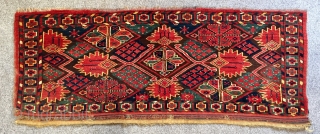 Antique Ersari trapping with outstanding colours ca 1880
Size 138 x 55 cm all wool natural dyes. Basically full pile few old moth spots 
Very saturated intense reds and greens as good as  ...