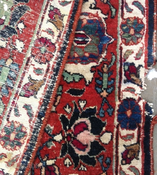 Nice antique Veramin rug late 19C - 80" x 57".
Good size it has all natural dyes, complete ends and sides but has some spotty wear to field and small chunk out of  ...