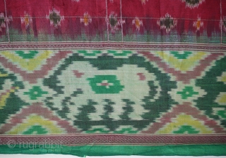 old Indian silk ikat fragment with elephants and birds size 119 x 60 cm                   