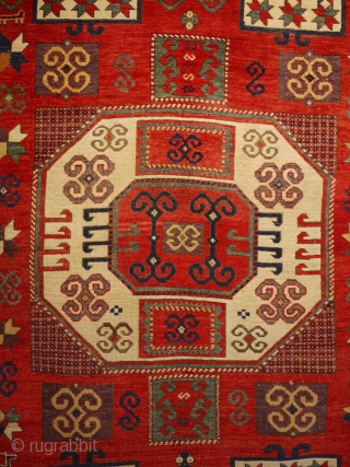 super antique Karachop rug late 19C all wool and natural dyes size 235 x 176 cm.  Lovely colours including aubergine on a glowing red field. Generally even wear slightly low to  ...
