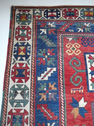 super antique Karachop rug late 19C all wool and natural dyes size 235 x 176 cm.  Lovely colours including aubergine on a glowing red field. Generally even wear slightly low to  ...