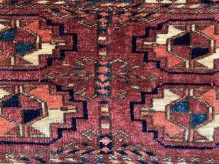 Antique tekke kap or mafrash mid 19 c. Rare border good pile old repair top right ex Leigh marsh collection size 84 x 35 cm        