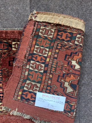 Antique tekke kap or mafrash mid 19 c. Rare border good pile old repair top right ex Leigh marsh collection size 84 x 35 cm        