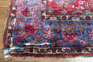 Really lovely antique all silk kashan rug ca 1880 natural dyes very fine but unfortunately cracking around outside borders and has two splits and a worn fold.  It is lightly tacked  ...