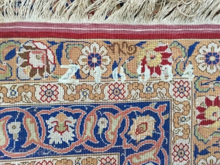 A beautiful all silk and metal thread inscribed and signed Hereke prayer rug ca 1930 in perfect condition soft and floppy no cracking.  Hanging strip to rear and painted Dutch import  ...