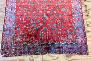 Really lovely antique all silk kashan rug ca 1880 natural dyes very fine but unfortunately cracking around outside borders and has two splits and a worn fold.  It is lightly tacked  ...