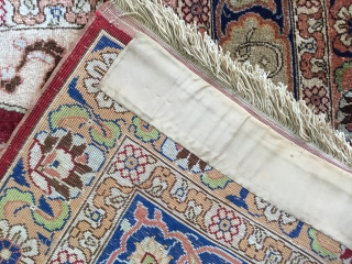 A beautiful all silk and metal thread inscribed and signed Hereke prayer rug ca 1930 in perfect condition soft and floppy no cracking.  Hanging strip to rear and painted Dutch import  ...