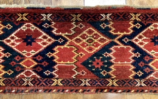 Antique Ersari Beshir trapping late 19 c size 1.39 x .40 m
Unusual border with kepse type anchors. All wool and natural dyes excellent condition just old repairs to two 
Corners presumably where  ...
