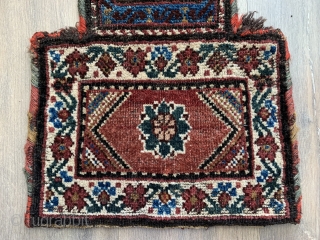 Rare antique kurdish salt bag late 19 c all natural dyes fine kelim weave back all original cleaned size 44 x 36 cm          