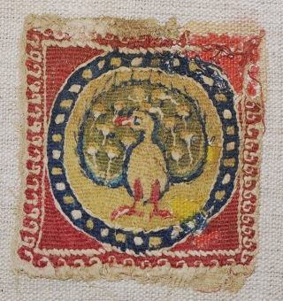 pair of incredibly fine slit tapestry square ornaments Egypt, Byzantine period 640 -660 ad about 6x6 cm each. Original unfaded colours and basically good condition have been stuck to backing cloth and  ...