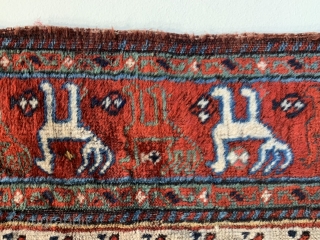 Very early rare cane  design Khamseh rug fragment with bird border  from the first half of the 19 c.  
Cut across top border and reduced in length.  Size  ...