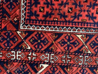 just in an antique Baluch rug with outstanding natural dyes very fine weave  with super soft velvety wool. From Meshed area of north east Persia made ca 1900 lots of white  ...