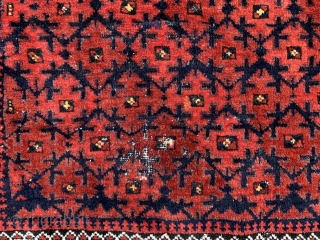 just in an antique Baluch rug with outstanding natural dyes very fine weave  with super soft velvety wool. From Meshed area of north east Persia made ca 1900 lots of white  ...