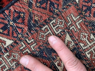 just in an antique Baluch rug with outstanding natural dyes very fine weave  with super soft velvety wool. From Meshed area of north east Persia made ca 1900 lots of white  ...