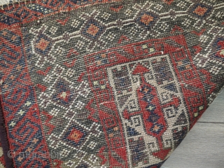 nice antique Baluch balisht ca 1900 in full pile. All wool colours all seem natural has a very pale green in spots which has faded slightly. Ends nibbled and secured interesting "tobacco  ...