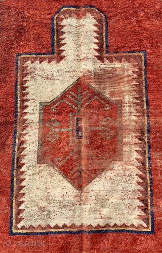 Rare early 19 c fachralo prayer rug with open white ground.
Beautiful piece with great colours but has been attacked by moths at some stage. Has now been deep cleaned  so totally  ...