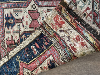 Very unusual antique 19 c Shahsavan mafrash end panel with animals.   All natural dyes size 52 x 48 cm.  Small repairs to bottom corners otherwise good condition.    ...