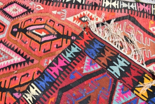 Turkish kilim rug. Needs some restoration but still very original and beautiful. 4.4x 11 ft (135x 330 cm)               