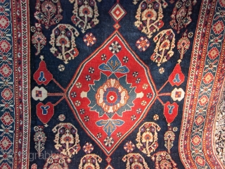 Small Qashqai, possibly Kashkuli subtribe, very fine and exquisite weaving, 155 x 105 cm. All original with just a little wear to the selvages, dark blue ground, 1860-1870. All good magnificient colours!  ...