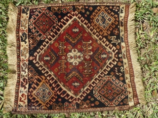 A old Qashqai with some unique designs. It may have silk wefting but I'm not sure. ADDED MORE PICTURES. measures 21x21 inches. The only one I've seen with the Chinese Phoenix motif  ...