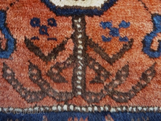 Unusual and early Baluch bag face. It is very meaty and thick with a soft voluptuous pile. The dark blue field color is super saturated. It does not have the typical octagons  ...