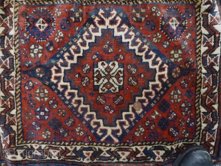 PRICE REDUCED FOR QUICK SALE!!! A South Persian bag with beautiful kelim. Look at that fantastic aubergine. Measures close to 28" x 47". I believe the stains in the kelim should be  ...