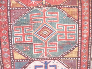 Gorgeous early Kazak long rug,first half 19thcent. lovely colours, old repairs,rebound sidecords,  8ft3in x 3ft4in SOLD                