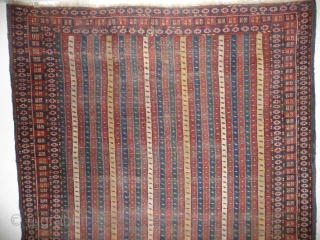 SOLD  Beautiful old mid 19th cent. Ersari type rug with rare cane design, original sidecords, areas of old repiling, 7ft x 4ft 9in approx.        