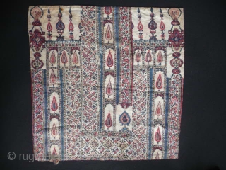 Rare and charming 19th cent. suzani boche,composed of four panels and backed with old Persian or Indian printed cloth, approx. 58cm square.           