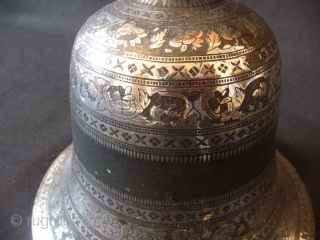 Mughal Indian 18th cent. Exquisite quality silver inlaid Bidri-ware huqua base, two small dents and some loss to the inlay, 8ins. high.           