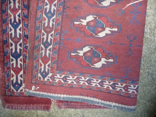 Fragmented Turkman juval 19th cent. lovely wool and good colours , needs washing.  SOLD                  