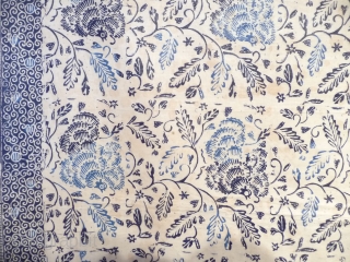 JAVA:  A superb antique indigo dyed batik from Java c.1900 , fine cotton with a glazed finish , unused,  approx. 6ft x 3ft5in        