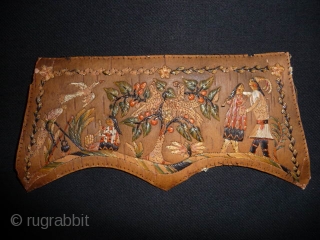  SOLD An exceptional Huron birch bark casket c.1820. charming scenes from American Indian life depicting a family in a canoe, a couple embracing, pipe smoking etc. exquisitely embroidered in dyed quill-work.  ...