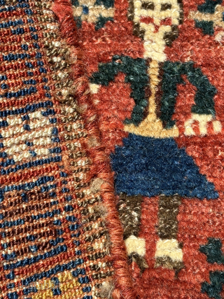 Unusual Piled Shahsavan Bag Face
34 × 36 cm (1' 1" x 1' 2")
Azerbaijan, second half 19th century
Condition: good, low pile in places, minor small repairs, signs of use at upper end
Warp: wool,  ...