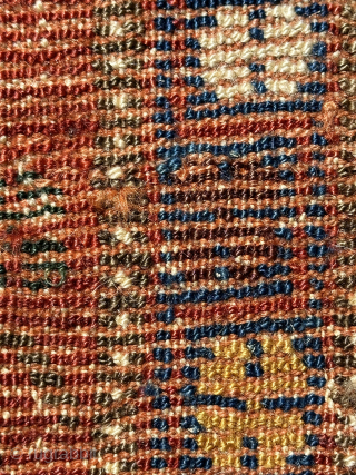 Unusual Piled Shahsavan Bag Face
34 × 36 cm (1' 1" x 1' 2")
Azerbaijan, second half 19th century
Condition: good, low pile in places, minor small repairs, signs of use at upper end
Warp: wool,  ...