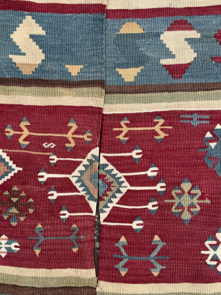 Antique Aleppo Kilim fragment, 1st side is 192cm 2nd is 184cm and width is 65 cm. 
Email : theantiquedecor@hotmail.com tel : +44 7985418910          