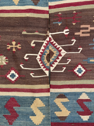 Antique Aleppo Kilim fragment, 1st side is 192cm 2nd is 184cm and width is 65 cm. 
Email : theantiquedecor@hotmail.com tel : +44 7985418910          