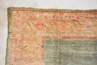 Angora Ushak, for me it's end 19th century and it has low pile in mid and 3 repile places which are not good enough.
It's size is 324 x 290 cm.
   