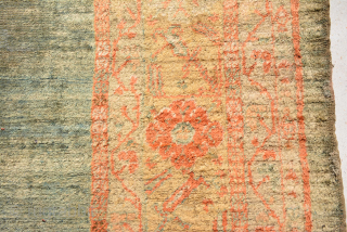 Angora Ushak, for me it's end 19th century and it has low pile in mid and 3 repile places which are not good enough.
It's size is 324 x 290 cm.
   