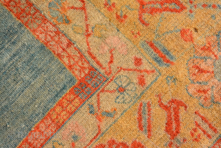Angora Ushak, for me it's end 19th century and it has low pile in mid and 3 repile places which are not good enough.
It's size is 324 x 290 cm.
   