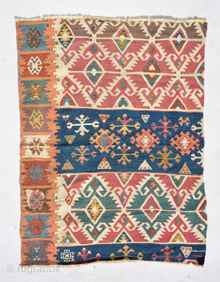 Anatolian Kilim fragment properly mid 19th century size is 105 x 78 cm                    