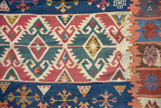 Anatolian Kilim fragment properly mid 19th century size is 105 x 78 cm                    