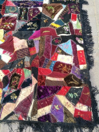 Antique crazy quilt.
Size 6.6 by 4.5 feet.                          