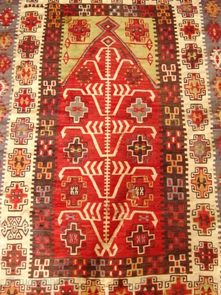 A late 19th Century Central Anatolian (Kayseri) Prayer Kilim.

Size 108 x 159 cm.

Good colours, in overall fair to good condition, minor stains and repairs, end borders frayed.      