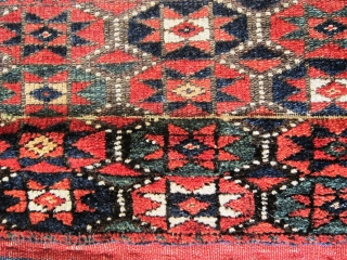 A 19/20th Century Jaff Kurd Khorjin with Brocaded Striped Kilim Back 
 
Size; Face:70 x 68 cm Overall (including flat woven ties): 147 x 68cm

Well drawn with good colours and unusually the  ...