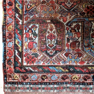 A late 19th Century Khamseh Rug
Size 186 x 148 cm
A naïvely drawn and colourful Boteh rug in good original condition, evenly worn with great colours and soft handle. Original selvedges and kilim  ...