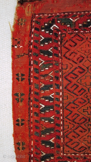 A Turkman brocaded Torba,possibly Yomut, probably late 19th century.
Size; main panel       122 x 48cm
      secondary panel  122 x 14cm
   ...