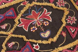 Swedish carriage cushion dated 1842. Rare type with embroidery. Size 116 x 46 cm.                   