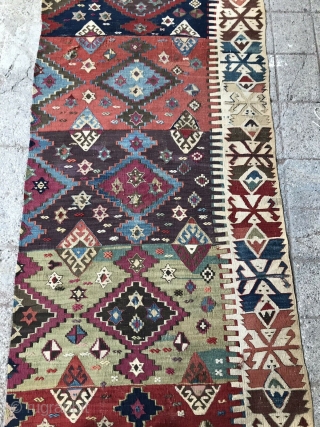 19th century anatolian kelim frag in excellent condition. 420 x 87 cm.                     